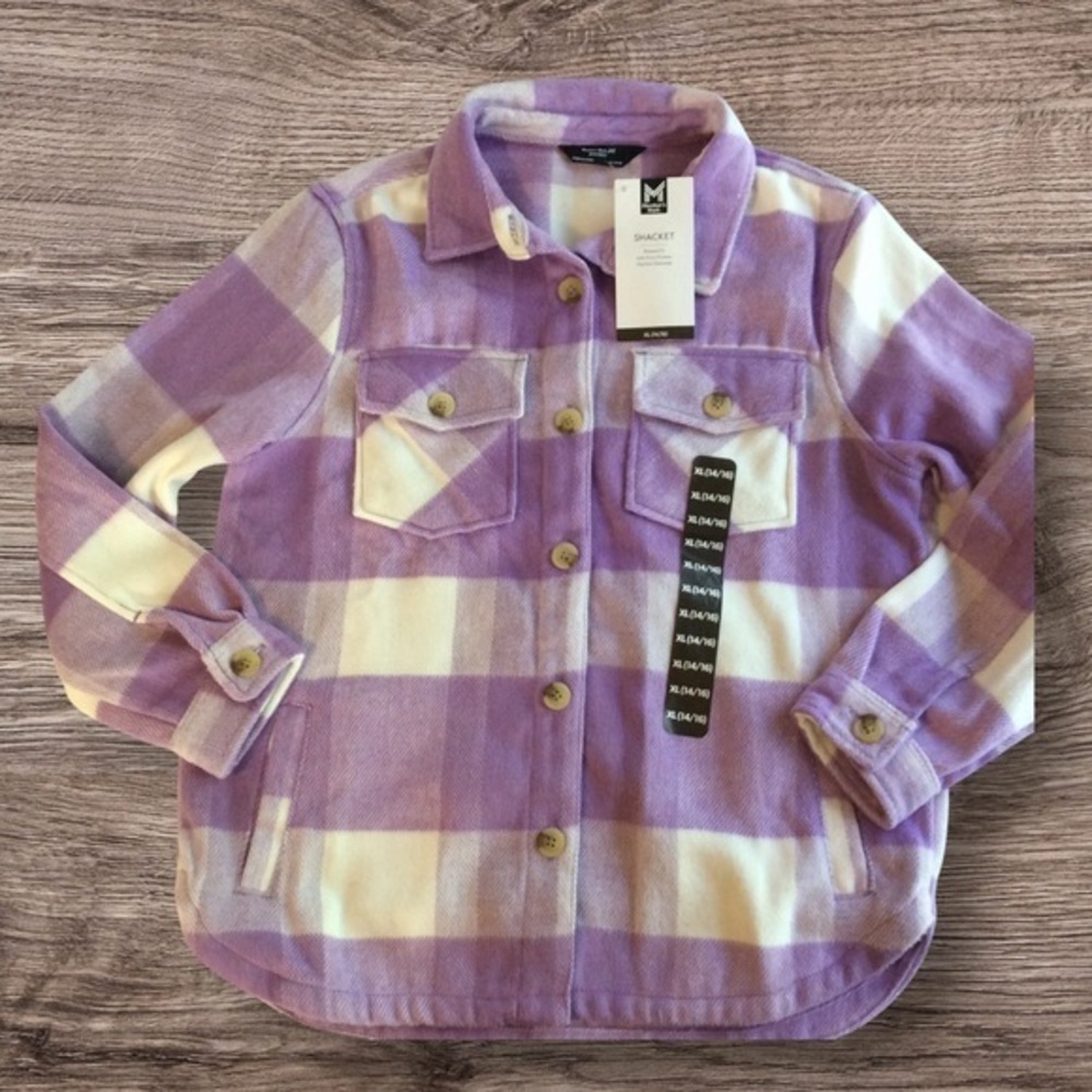 NWT members Mark purple plaid Shacket XL 14–16
